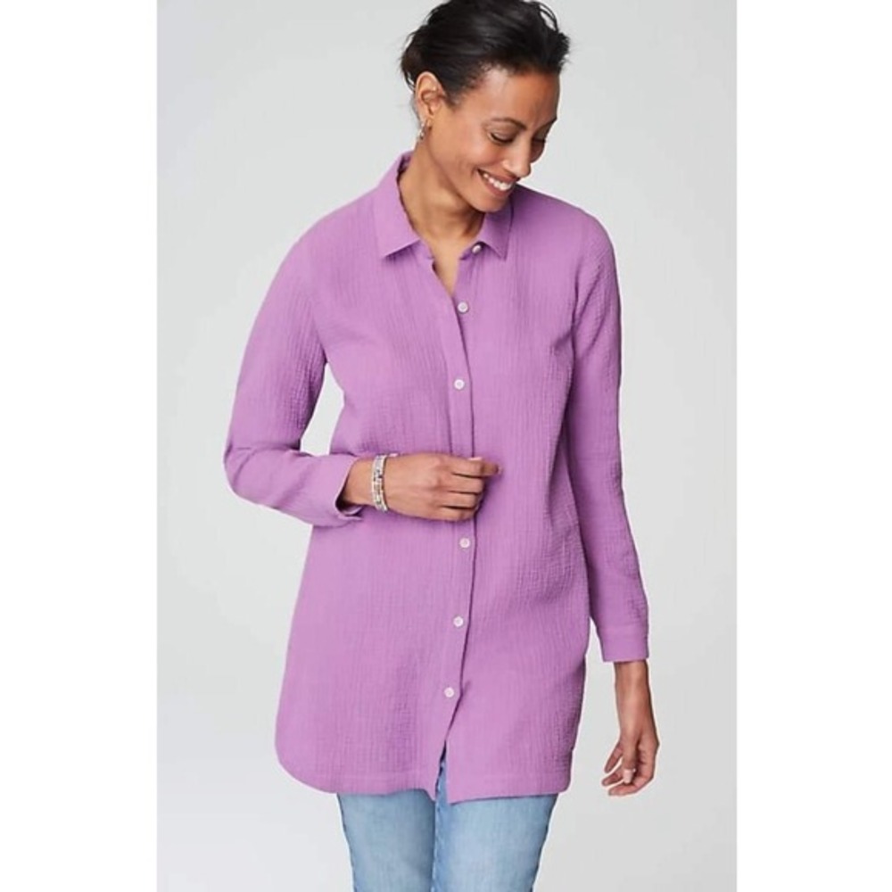 J. Jill‎ Shirt Aster Collared Button Down Women's Size MP Purple NWT